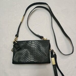 Foley & Corinna Dark Blue Grey Snake Skin Texture Crossbody Wristlet Purse